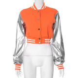 Color Block Short PU Leather Baseball Coat GSZM-K23TP377