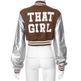 Color Block Short PU Leather Baseball Coat GSZM-K23TP377