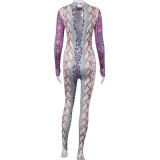 Snake Print Long Sleeve Sim Tight Jumpsuit GSZM-A20189J