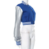 Color Block Short PU Leather Baseball Coat GSZM-K23TP377