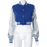 Color Block Short PU Leather Baseball Coat GSZM-K23TP377