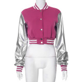 Color Block Short PU Leather Baseball Coat GSZM-K23TP377