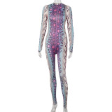 Snake Print Long Sleeve Sim Tight Jumpsuit GSZM-A20189J