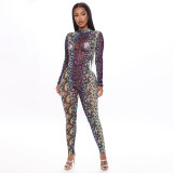 Snake Print Long Sleeve Sim Tight Jumpsuit GSZM-A20189J