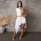 Sleeveless irregular patchwork Hot Drill Romper NY-2929