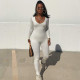Long Sleeve Solid Color Slim Jumpsuit BLG-P0A3610A