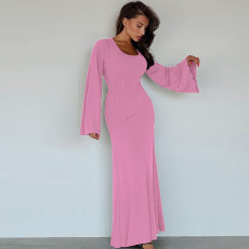U Neck Back Tie Up Maxi Dress BLG-D3813936K