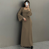 U Neck Back Tie Up Maxi Dress BLG-D3813936K