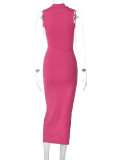 Solid Color O Neck Long Sleeve Split Maxi Dress BLG-D1B7226K