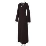 U Neck Back Tie Up Maxi Dress BLG-D3813936K