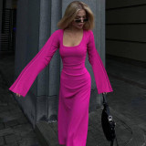 U Neck Back Tie Up Maxi Dress BLG-D3813936K