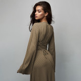 U Neck Back Tie Up Maxi Dress BLG-D3813936K