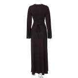 U Neck Back Tie Up Maxi Dress BLG-D3813936K