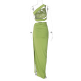 Backless Wrap Chest And Split Skirt Two Piece Set BLG-S3813894K