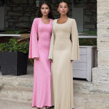 U Neck Back Tie Up Maxi Dress BLG-D3813936K