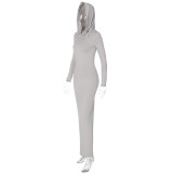Slim Solid Color Backless Hooded Split Maxi Dress BLG-D3512950A