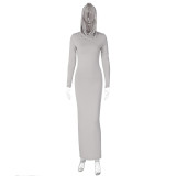 Slim Solid Color Backless Hooded Split Maxi Dress BLG-D3512950A