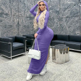 Slim Solid Color Backless Hooded Split Maxi Dress BLG-D3512950A