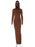 Slim Solid Color Backless Hooded Split Maxi Dress BLG-D3512950A