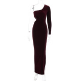 Hollow Out Split Slim One-Shoulder Dress BLG-D2A10677K