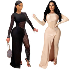 Plus Size Rhinestones Slim Jumpsuit NY-2071