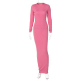 Stripe Solid Long Sleeve Maxi Dress BLG-D2910447A