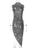 Solid Color Sleeveless Pleated Irregular Dress BLG-D2B11149K
