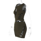 Solid Color Hollow Out Sleeveless Two Piece Skirt Set BLG-S3211721K