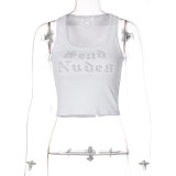 Letter Hot Drill U Neck Tank Tops BLG-T1C7520K