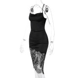 Sexy Tie Up Splicing Lace Backless Midi Dress BLG-D0C4227A