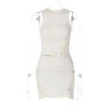 Solid Color Hollow Out Sleeveless Two Piece Skirt Set BLG-S3211721K