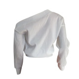 One Shoulder Buttons Long Sleeves Sweatshirt SMD-23012