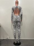 Leopard Print Backless Long Sleeve Jumpsuit OLYF-6139