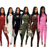 Heart Hot Drill Solid Color Set Two Piece Pants Set BN-9439