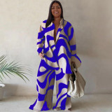 Plus Size Print Long Sleeve Shirt+Pants Two Piece Set NNWF-7953