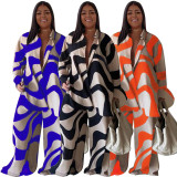 Plus Size Print Long Sleeve Shirt+Pants Two Piece Set NNWF-7953