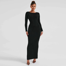 Long Sleeve Backless Tie Up Maxi Dress BLG-D3914074A