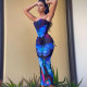 Butterfly Print Tie Up Tops Two Piece Skirt Set BLG-S279559K