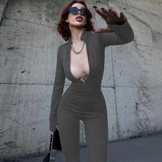 Long Sleeve Solid Zipper Jumpsuit BLG-P3A14652K