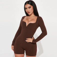 Solid Color Long Sleeve Romper BLG-P3613253A
