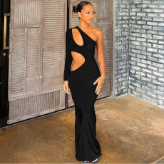 Sexy Hollow Out Single Long Sleeve Long Dress BLG-D3813933A