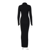 Solid Color High Neck Slim Maxi Dress BLG-D2810029K