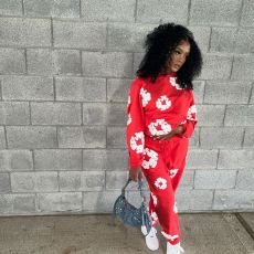 Kapok Printed Sweatshirt Sport Loose Two Piece Set GMOY-0021