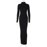 Solid Color High Neck Slim Maxi Dress BLG-D2810029K