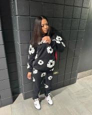 Kapok Printed Sweatshirt Sport Loose Two Piece Set GMOY-0021