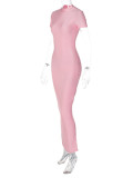 Short Sleeve Backless Split Maxi Dress BLG-D3312103A