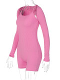 U Neck Long Sleeve Shawl Skinny Romper BLG-P3613236A