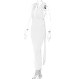 Sexy Deep V Neck Pleated Long Dress BLG-D3312194A