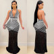 Mesh Hot Drill Backless Maxi Dress BY-6736