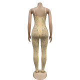 Sleeveless Mesh Hot Drill Sling Jumpsuit BY-6780